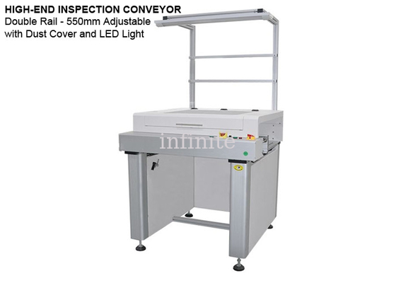 Convoyeur d'inspection de carte PCB haut de gamme avec couvercle anti-poussière et lumière LED largeur maximale de 550 mm